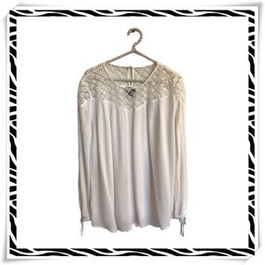 Mossimo White Long Sleeve Lightweight Top with Lace Yoke, Size M